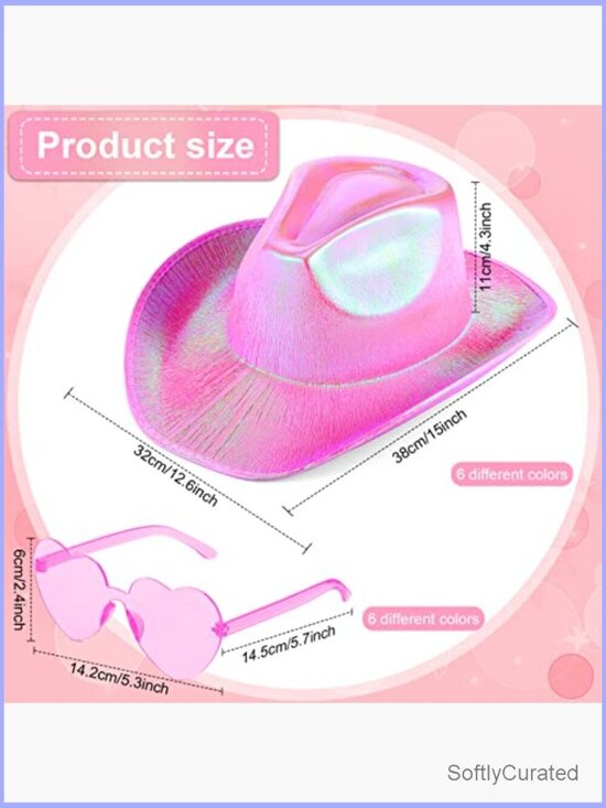 Holographic Space Cowgirl Hat with Rimless Heart Sunglasses Set main image 6